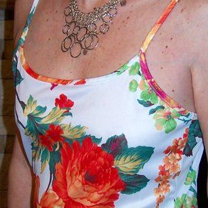 B'REAL WHITE FLORAL LONG DRESS w SPAGHETTI STRAPS DRESS